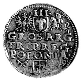 trojak 1589, Poznań, znak mincerza - haki po lew