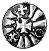denar krzyżowy jednostronny X-XI w.; Krzyż równoramienny, w otoku 2 małe krzyże i kółko przedzielo..