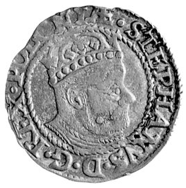 grosz 1580, Olkusz, odmiana z herbem Jastrzębiec i literkami P-Z, Kurp. 78 R7, H-Cz. 649 R6, T. 75, lekkko wykruszony krążek, ogromnie rzadka moneta.