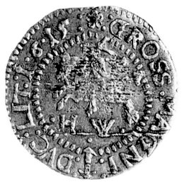grosz 1615, Wilno, literki HW pod Pogonią, Kurp. 2094 R5, Gum. 1321, T. 6, lekko niedobita pięknie zachowana i rzadka moneta.