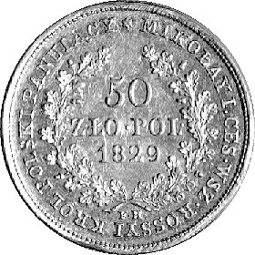 50 złotych 1829, Warszawa, Plage 10, Fr. 109, złoto, 9,78 g., bardzo rzadka moneta w ładnym stanie zachowania ze starą patyną