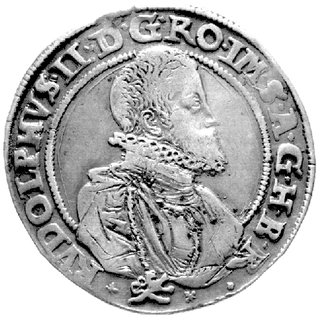 Rudolf 1576-1612 - talar 1600, Kuttenberg, Aw: Popiersie, poniżej czeski lewek, Rw: Orzeł dwugłowy, w otoku napis przedzielony znakiem menniczym, Dav. 8079, Voglhuber 101