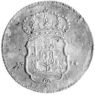 gulden 1714, Berlin, Aw: Popiersie, Rw: Wielopolowa tarcza herbowa, literki I.F.-S., Schr. 225, rzadki