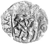 denar, Aw: Herb węgierski i napis w otoku, Rw: Pogoń w tarczy, Unger 472, 0.61 g., bardzo rzadki, patyna