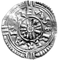 Andrzej 1046- 1060, denar, Aw: Krzyż promienisty i napis: REX ANDREAS, Rw: Krzyż i napis w otoku: PANONEIA, Huszar 9, 0.82 g.