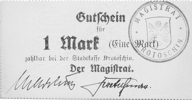 Krotoszyn- 1 i 2 marki b.r. (1914) emitowane przez Magistrat, Keller 192, Schoenawa 2, 3, razem 2 sztuki