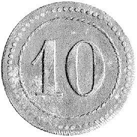 Altona (Schleswig - Holstein), moneta obozowa o nominale 10, IX AK Kriegsgefangenenlager (obóz jeniecki IX Korpusu Armi), 1916, Menzel -, cynk, 23 mm.