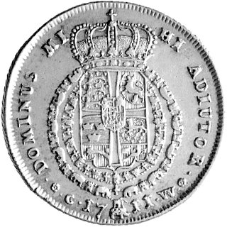 korona (4 marki) 1711, Kopenhaga, Aw: Król na koniu i napisy, Rw: Tarcza herbowa, w otoku napis, Hede 39.