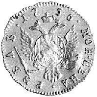 rubel 1756, Aw: Popiersie, w otoku napis, Rw: Orzeł dwugłowy, w otoku napis, Mich. 259, Fr. 100, złoto 1.58 g.