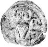 anonimowy brakteat XII w.; Postać z palmą i krzyżem, Kop.302n, 0.14 g., nierozpoznana moneta przyp..