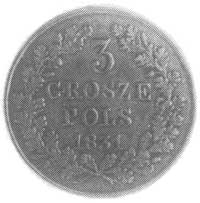 3 grosze (trojak) 1831, Warszawa, Aw: Tarcza her