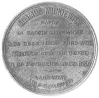 medal z okazji setnej rocznicy urodzin Adama Mickiewicza 1898 (brąz), Aw: Popiersie Mickiewicza i ..