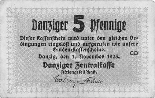 5 fenigów 1.11.1923, Ros. 744, rzadkie.