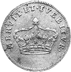 żeton koronacyjny Augusta III 1734 r., Aw: Korona i napis w otoku: MERVIT ET TVE BITVR, Rw: Napis poziomy: AVGVSTVS III REX POLONIARVM... MDCCXXXIV, H-Cz. 2754, srebro 25 mm, 3.48 g.