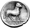 L. Rustius około 76 pne, denar, Aw: Głowa młodego Marsa w prawo, z tyłu litery S.C., Rw: Kozioł st..