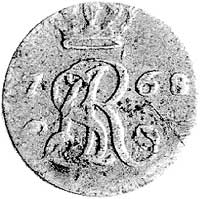 szeląg 1768, Kraków, Plage 5, mały monogram królewski nie styka się z koroną, po literze G brak kr..