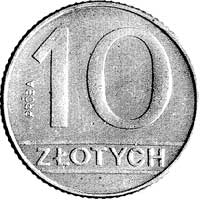 10 złotych 1989, na rewersie wypukły napis PRÓBA, Parchimowicz P-288 b, nakład nieznany, mosiądz