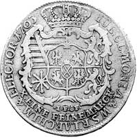 talar 1763, Lipsk, odmiana z literą S na ramieniu króla i literami IFôF pod tarczą herbową, Schnee..