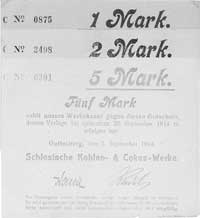 Boguszów /Gottesberg/ - 1, 2 i 5 marek 1.09.1914 emitowane przez Schlesische Kohlen- & Cokes-Werke..