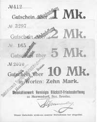 Sobięcin /Hermsdorf/ - 1, 2, 5 i 10 marek /1914/ wydane przez Steinkohlenwerk Vereinigte Glückhilf..