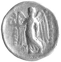 Królestwo Macedonii, stater, Aw: Głowa Ateny w hełmie korynckim w prawo, Rw: Nike idąca w lewo, po..