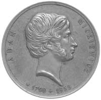 medal na sprowadzenie prochów Adama Mickiewicza na Wawel 1890 r, Aw: Popiersie poety w prawo i nap..