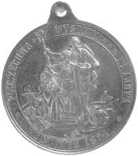 medal niesygnowany Powszechnej Wystawy Krajowej we Lwowie 1894 r., Aw: Siedząca kobieta a za nią m..