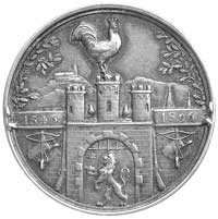 medal z okazji 350-lecia nadania ustaw Bractwu Strzeleckiemu we Lwowie 1896 r., Aw: Widok Lwowa z ..