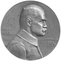 Józef Piłsudski- medal autorstwa Stanisława Lewandowskiego 1914 r., Aw: Popiersie Piłsudskiego w p..