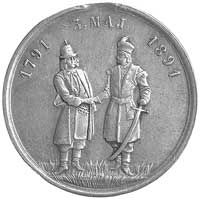 100-lecie Konstytucji 3 Maja- medalik 1891 r. j.w., H-Cz.9993, srebro, 27 mm, 6.88 g, opiłowana za..