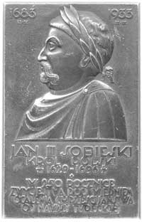 Jan III Sobieski- plakieta 1933 r.; Popiersie króla w wieńcu na głowie w lewo, u góry daty 1683/12..