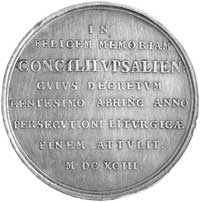 medal na pamiątkę Rady Upsalskiej 1693 r., Aw: Napis poziomy IN FELICEM MEMORIAM COCILII VPSALIEN ..