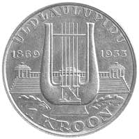 1 korona 1933, Aw: W wieńcu herb państwowy, Rw: Lira na tle budynku