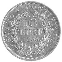 10 lirów 1866, Rzym, Fr. 281, Berman 3335, złoto