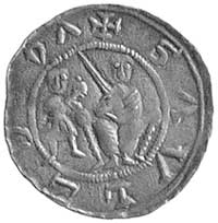 denar, Aw: Książę z mieczem w dłoni, na tronie, z lewej giermek i napis w otoku VOIDZLAVS (wstecz)..
