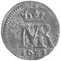 szeląg 1671, Toruń, odmiana z małą koroną nad monogramem króla, Kurp. 1145 R2, Gum. 1984