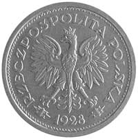 1 złoty 1928, Nominał w wieńcu z liści dębowych, wypukły napis PRÓBA, Parchimowicz P-126d, wybito ..