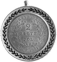 pamiątkowy medalik dziękczynny 1831 r., Aw: Dwuzłotówka z 1831 roku oprawna w złotą ramkę, na niej..