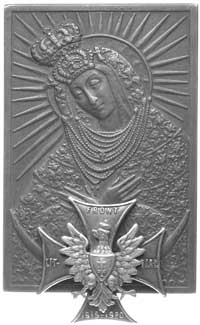 plakieta Matki Boskiej Ostrobramskiej z doczepioną odznaką Frontu Litewsko-Białoruskiego 1926 r.; ..