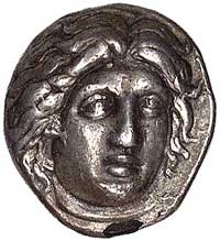 Karia- Rodos, didrachma, Aw: Głowa Heliosa trzy 
