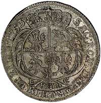 dwuzłotówka (8 groszy) 1753, Lipsk, odmiana z bardzo dużym popiersiem i literami E-C pod tarczą he..