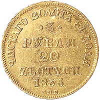 3 ruble = 20 złotych 1835, Petersburg, Plage 301, Fr. 111, złoto, 3.90 g, minimalna wada tłoczenia