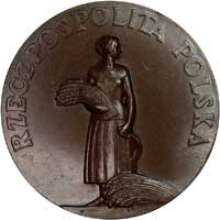 medal nagrodowy Min. Rolnictwa 1926 r., Aw: Orzeł siedzący na kłosach i napis, Rw: Kobieta trzymaj..