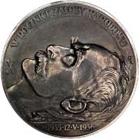 I rocznica śmierci J. Piłsudskiego- medal autorstwa St. K. Ostrowskiego 1936 r., Aw: Leżąca głowa ..