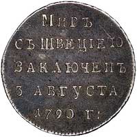 medal na pokój ze Szwecją 1790 r., Aw: Napis poziomy i data 1790, Rw: Gałązka oliwna i napis w oto..