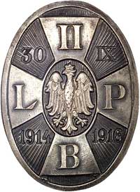 owalna odznaka na szpilkę II Brygady Legionów Polskich wydana dla Komendy II Brygady przez Central..