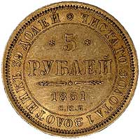 5 rubli 1851, Petersburg, Uzdenikow 233, Fr. 138, złoto, 6.54 g, patyna