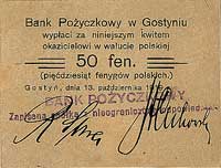 Gostyń - Bank Pożyczkowy, 50 fenigów, 1 i 2 marki 13.10.1919, Keller 2778, razem 3 sztuki