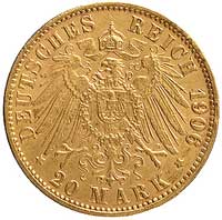 20 marek 1906, Hamburg, J. 205, Fr. 3773, złoto, 7,93 g, minimalne uszkodzenie rantu, rzadkie
