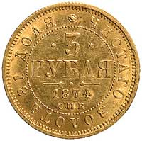 3 ruble 1874, Petersburg, Uzdenikow 0264, Fr. 147, złoto, 3,95 g